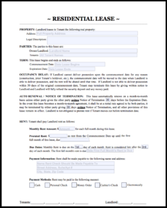 Standard Residential Rental Lease Agreement