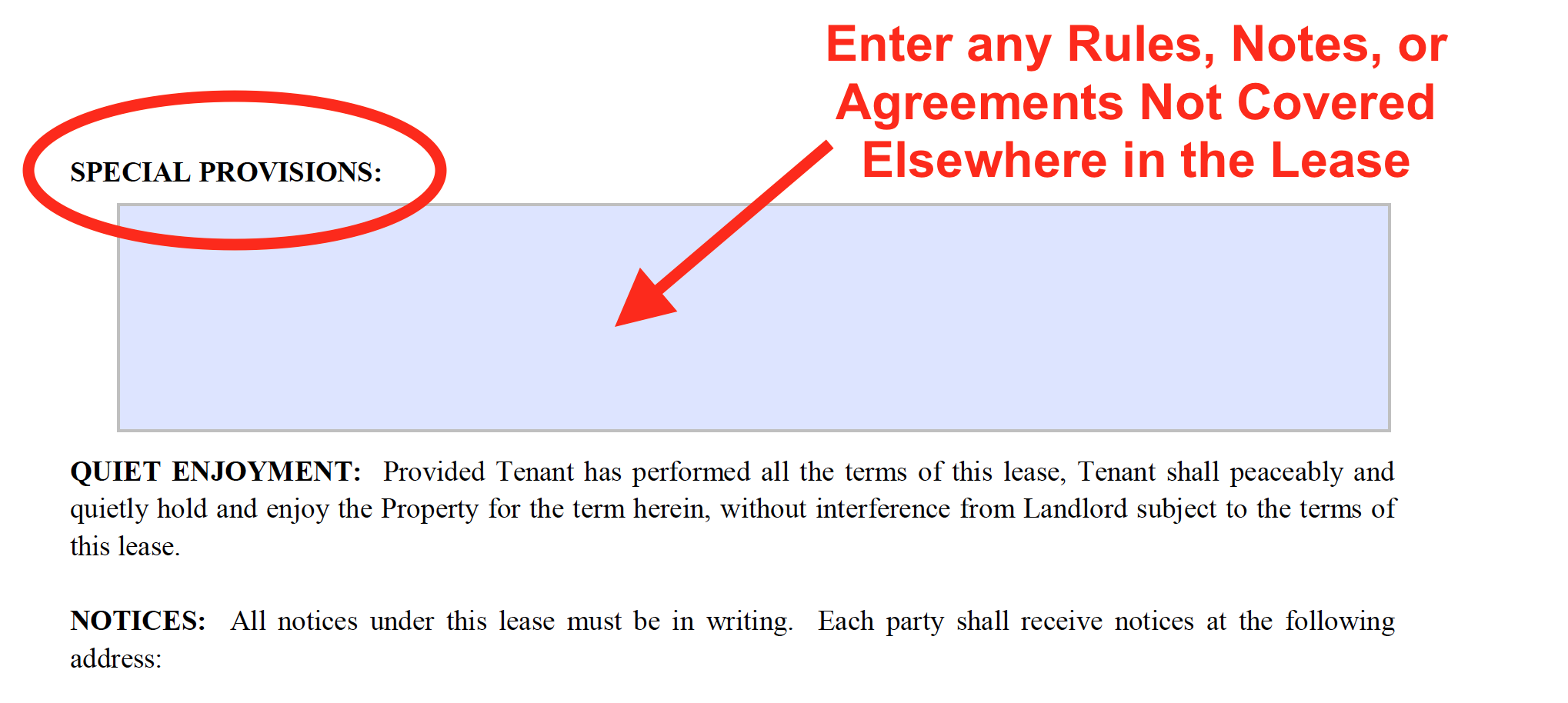 Lease Guide Template - Special Provisions