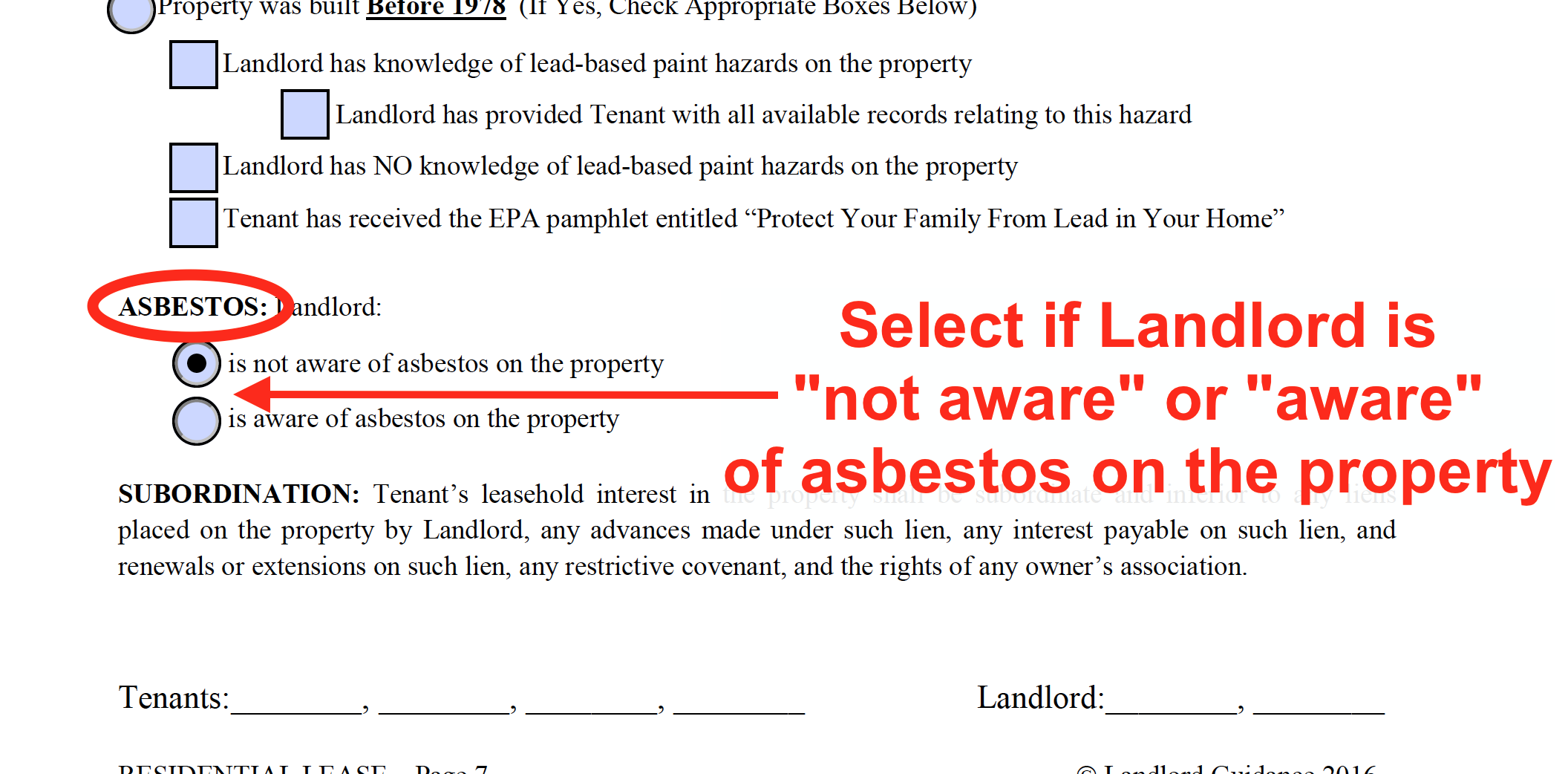 Lease Template Guide - Asbestos Disclosure