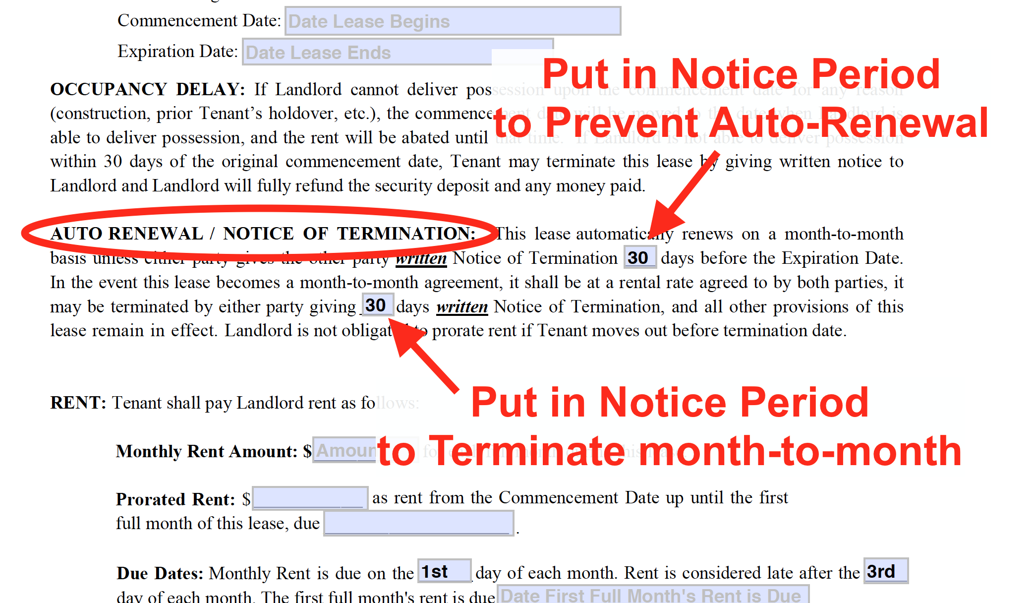 Lease Template Guide - Auto Renewal Termination