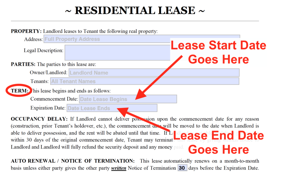 Lease Template Guide - Commencement Date and Expiration Date