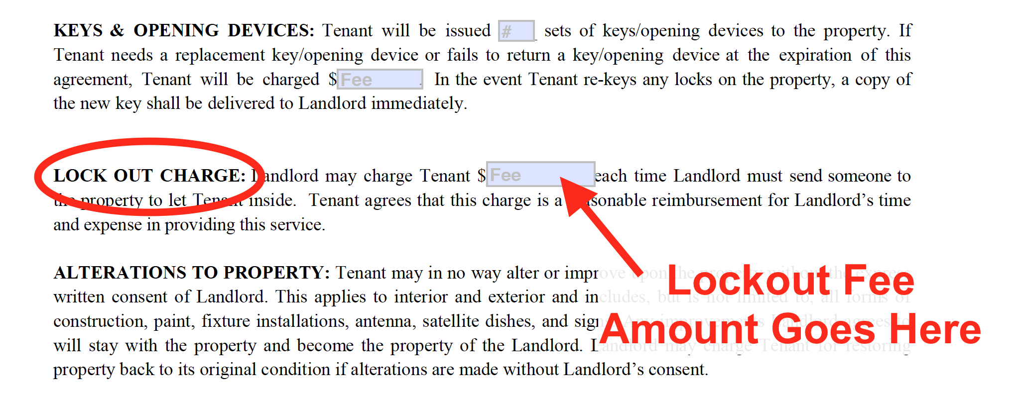 Lease Template Guide - Lockout Charge