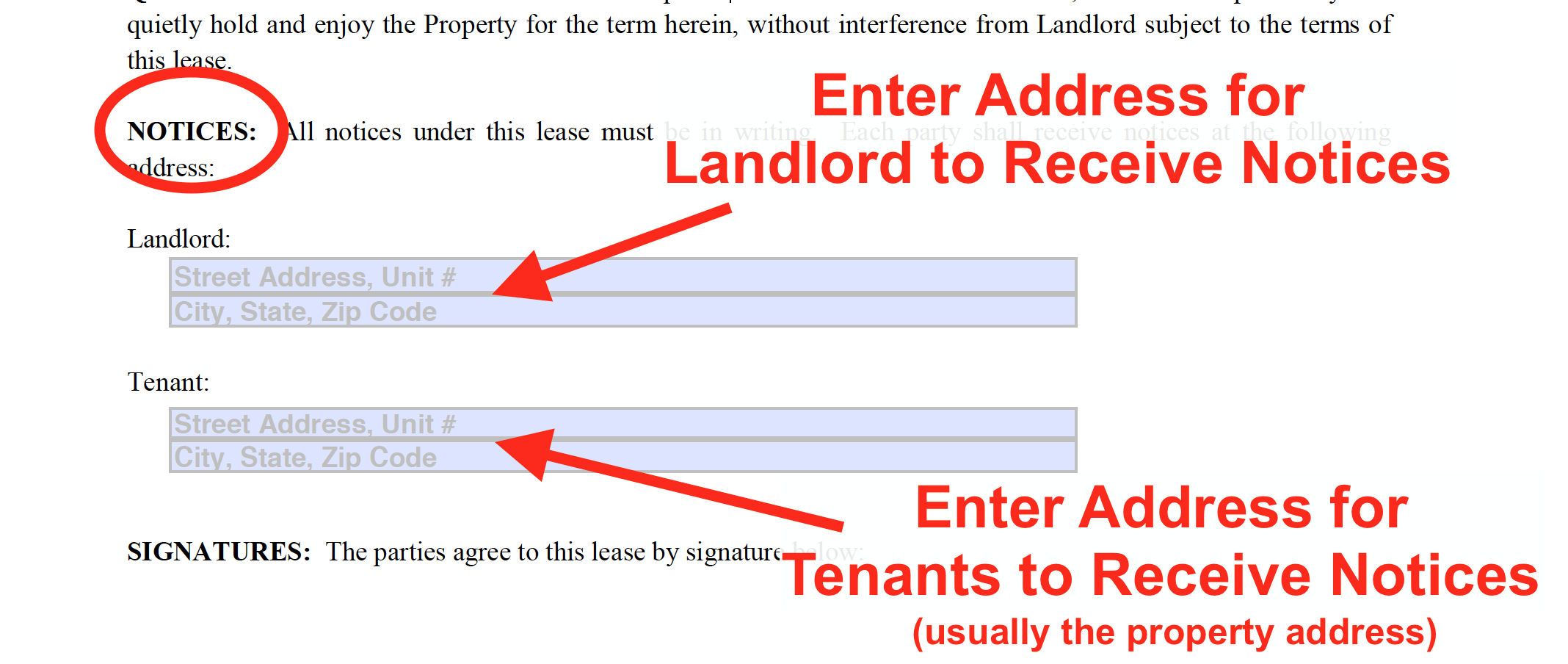 Lease Template Guide - Notices