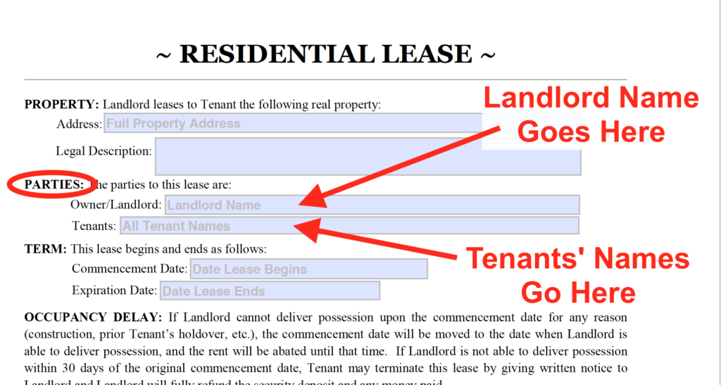 Lease Template Guide - Parties to the Rental Lease
