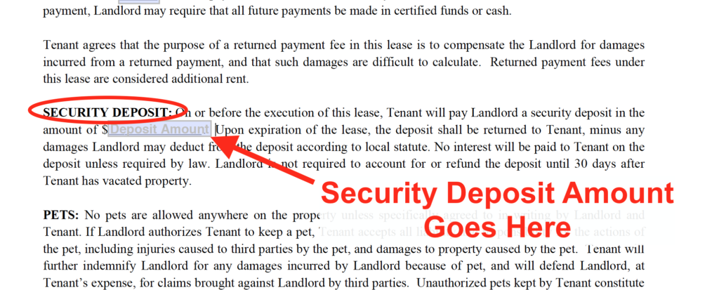 Lease Template Guide - Security Deposit