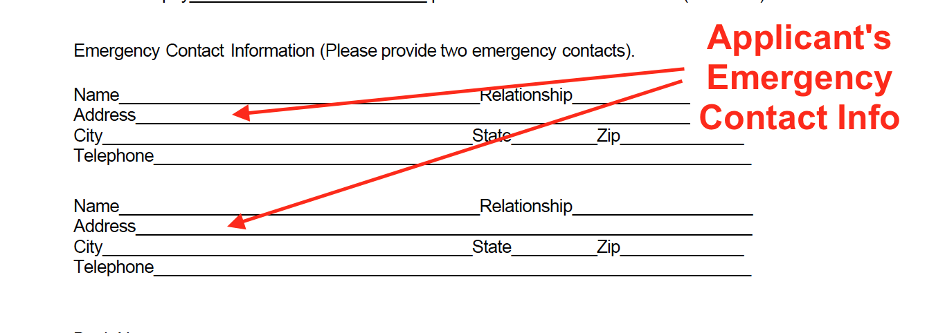 Rental Application Template - Emergency Contact Info