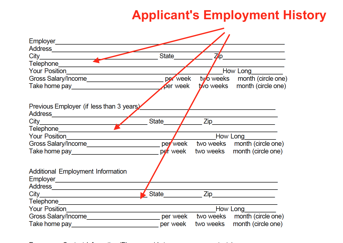 Rental Application Template - Employment History