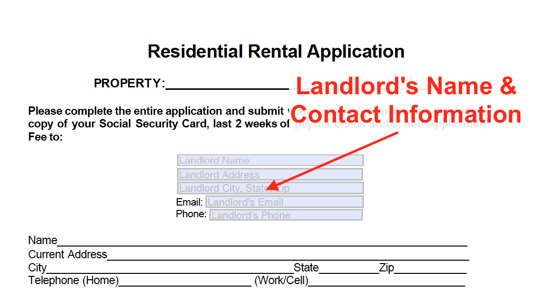 Rental Application Template - Landlord Information