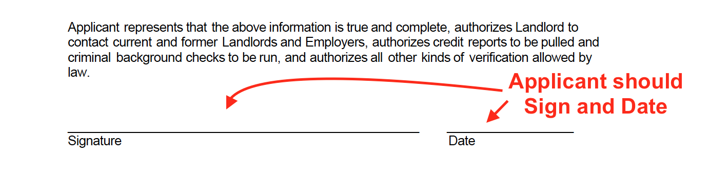 Rental Application Template - Signature and Date