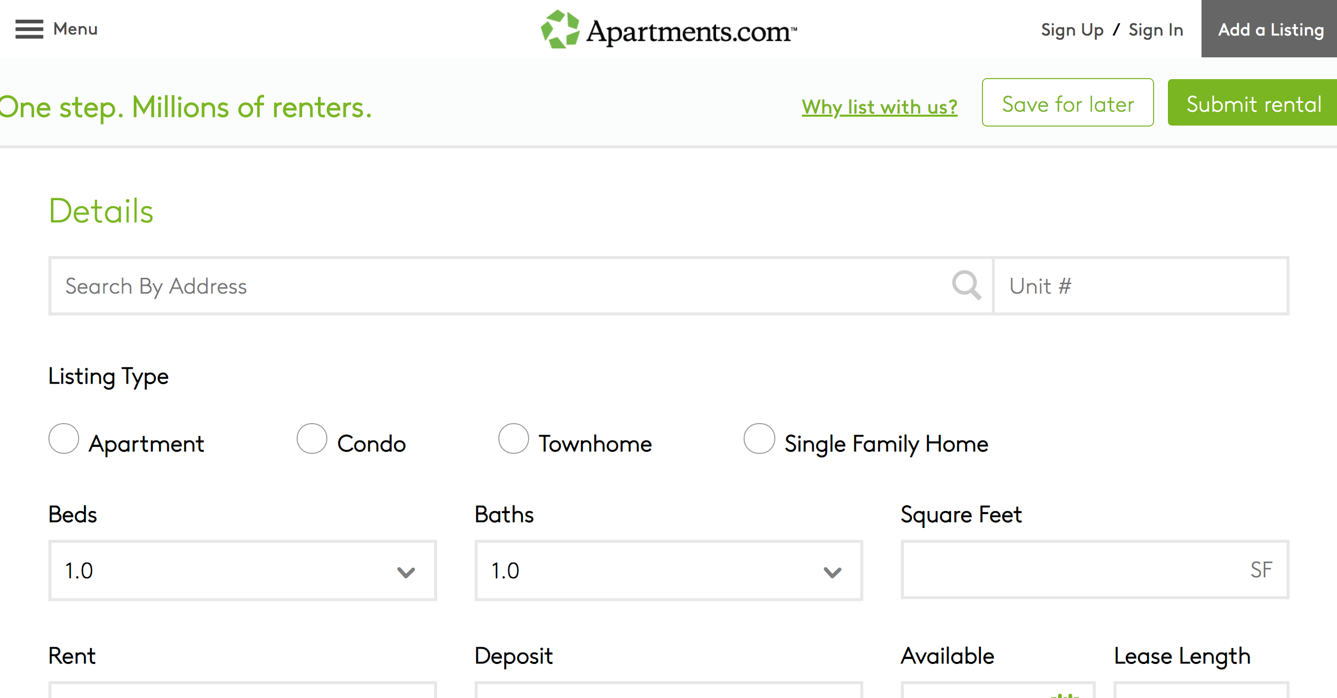 Apartments.com Free Rental Listing